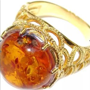 VINTAGE DESIGN BALTIC AMBER .925 SS RING